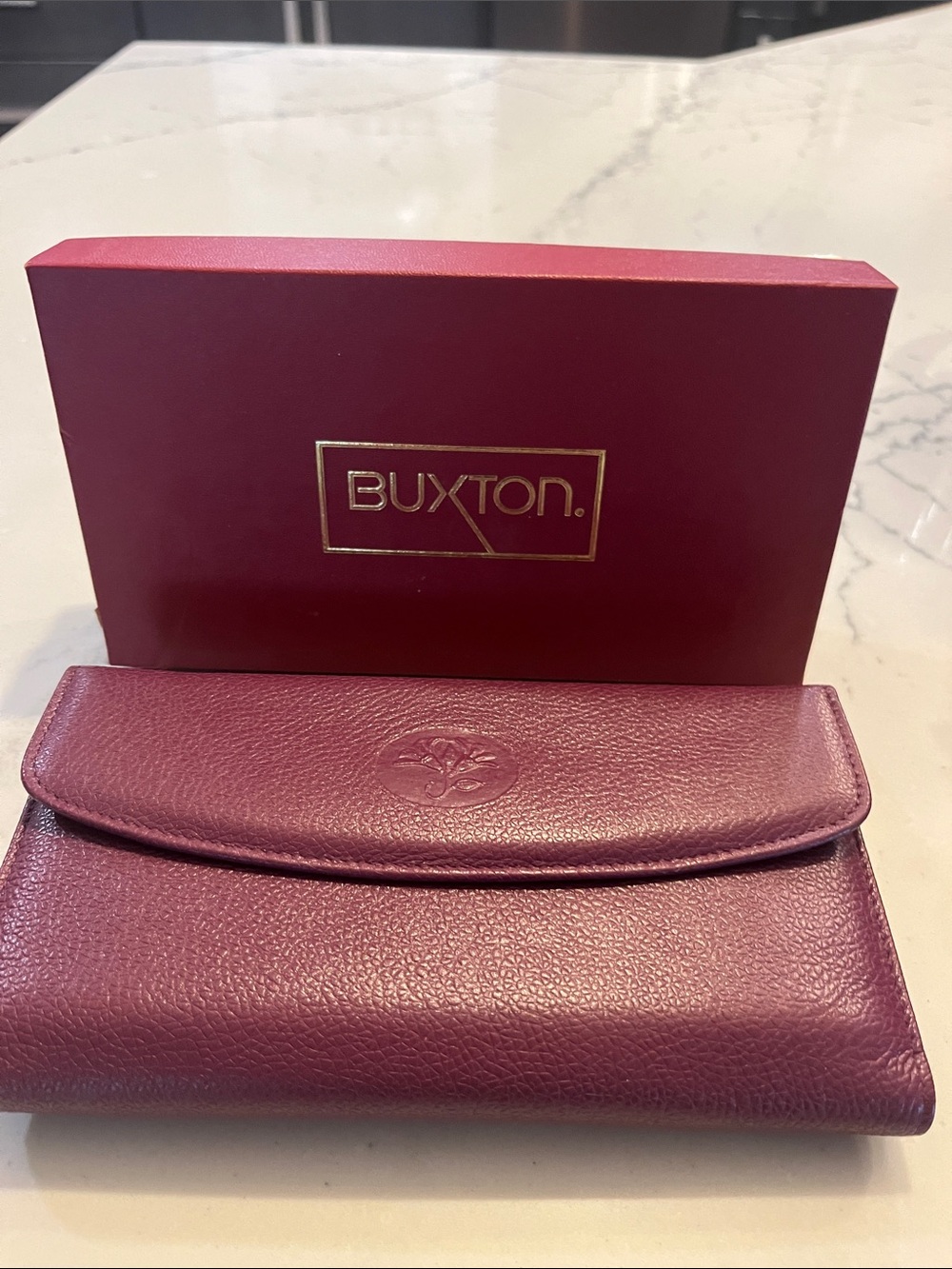 Vintage Buxton Leather Trifold Wallet in Deep Plum Burgundy